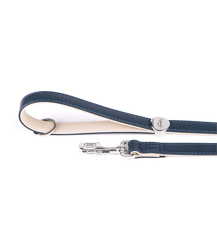 Leash Leather Dark Blue & Cream White Bronze